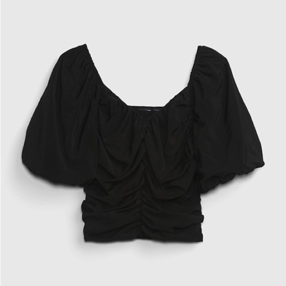 Gap Black Puff Sleeve Ruched Top